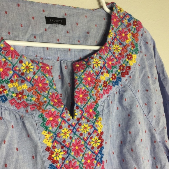 Women’s Talbots Blouse Floral Embroidery Boho - Picture 2 of 7